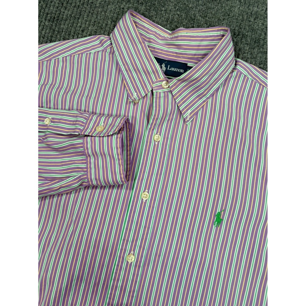 Ralph Lauren Classic Fit Striped Button Down Shirt Purple Green Mens 17 34/35